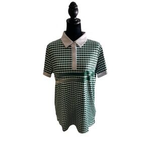 ACEGOLFS Women's Short Sleeve Golf Polo Size L‎ Stretch Green Check UPF NWT